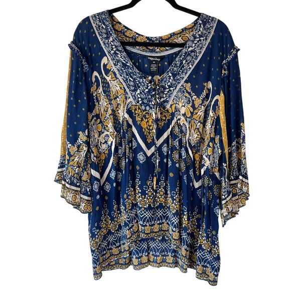 Vintage Y2K Womens Plus size 3X Blouse Floral V-Neck Blue Flowy Whimsygoth - Picture 1 of 8